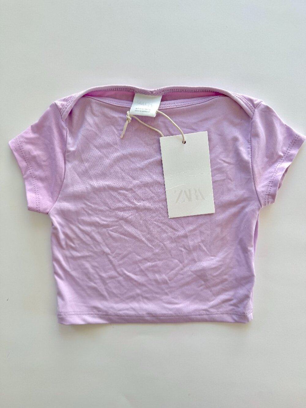 NWT Zara Girls Lilac Cropped Tee Sz 6-7 (122) Basic Top